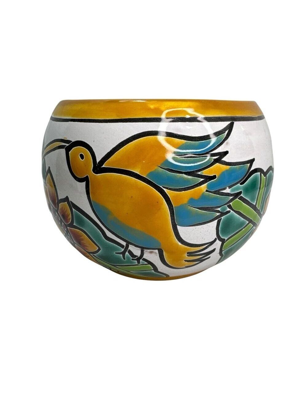 Mexican Ceramic Hummingbird Flower Pot Planter Pottery Handmade Medium